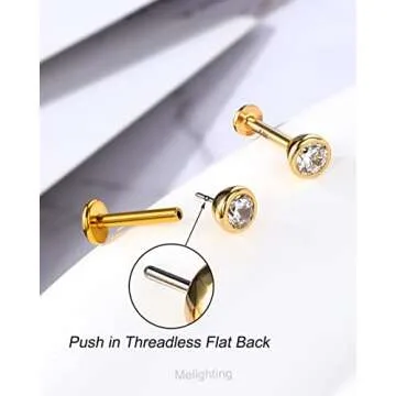 Melighting 14K Solid Gold Flat Back Earrings for Women