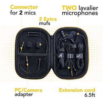 YelloWay Dual Lavalier Lapel Microphone - for Interviews - 2 Persons Podcast Microphone Pack - 2 Conference Room Omnidirectional Microphone Set