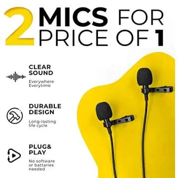 YelloWay Dual Lavalier Lapel Microphone - for Interviews - 2 Persons Podcast Microphone Pack - 2 Conference Room Omnidirectional Microphone Set