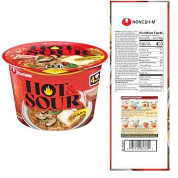 Hot & Sour Seasoned Sauce Packet with Tofu Block - 3.56 Oz Premium Chewy & Chinese Spicy Thin Ramyun Noodles, 6 Counts