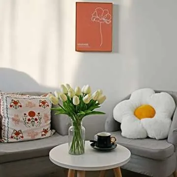 Mandy's 28pcs Cream Artificial Tulip Silk Fake Flowers 13.5" for New Year Spring Mother's Day Easter Gifts in Bulk Home Kitchen Wedding Decorations