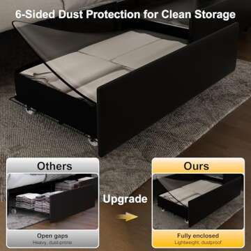 Full Led Bed Frame with 4 Storage Drawers, with Smart Control RGBW LED Lights Headboard Footboard, Control DIY Color, Box Spring Optional, PU Black