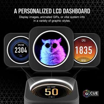 CORSAIR iCUE H170i ELITE LCD Display Liquid CPU Cooler-Custom IPS LCD Screen-48 Dynamic RGB LEDs-140mm Fans -420mm Radiator-COMMANDER CORE Smart Lighting Controller