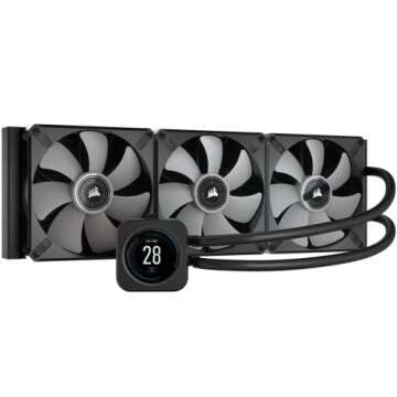 CORSAIR iCUE H170i ELITE LCD Display Liquid CPU Cooler-Custom IPS LCD Screen-48 Dynamic RGB LEDs-140mm Fans -420mm Radiator-COMMANDER CORE Smart Lighting Controller