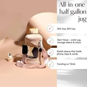 H2O Capsule 2.2L Half Gallon Water Bottle with Storage Sleeve and Covered Straw Lid – BPA Free Large Reusable Drink Container with Handle - Big Sports Jug, 2.2 Liter (74 Ounce), Sandy Beige