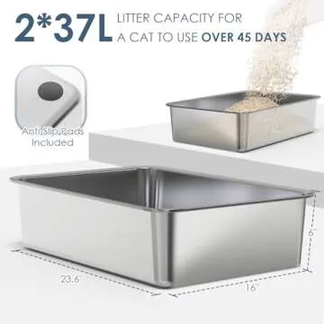 2 Pack 23.6" x 15.7" x 6" Deep & Extra Large Stainless Steel Cat Litter Boxes, High Sides Metal Cat Litter Box for Multi-Cats Big Cats XL Metal Litter Pan Tray, Non-Sticky, Easy Cleaning