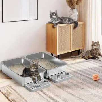 2 Pack 23.6" x 15.7" x 6" Deep & Extra Large Stainless Steel Cat Litter Boxes, High Sides Metal Cat Litter Box for Multi-Cats Big Cats XL Metal Litter Pan Tray, Non-Sticky, Easy Cleaning