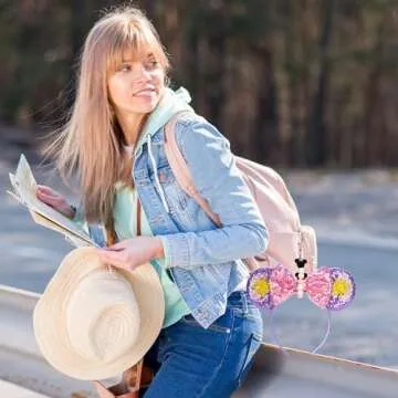 Eybila Mouse Ear Holder for Backpack Beaded Lanyard Keychain Park Trip Essentials Headband Display Decor Hanging Accessories Pink