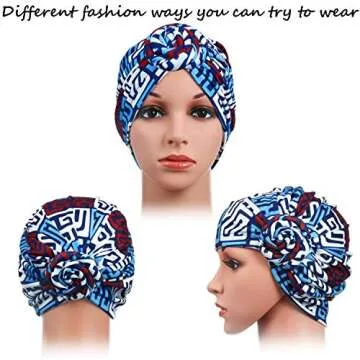 SATINIOR 3 Pieces African Turban for Women Knot Pre Tied Bonnet Beanie Cap Headwrap(Blue Green Pink ...