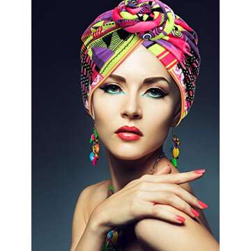 SATINIOR 3 Pieces African Turban for Women Knot Pre Tied Bonnet Beanie Cap Headwrap(Blue Green Pink Geometry)