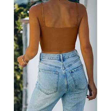 REORIA Women's Summer Sexy Sleeveless Adjustable Spaghetti Strap Cami Camisole Basic Fitted Seamless...