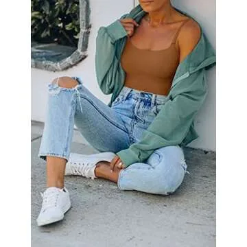 REORIA Women's Summer Sexy Sleeveless Adjustable Spaghetti Strap Cami Camisole Basic Fitted Seamless Yoga Cropped Tank Cute Crop Tops Brown 2X-Large