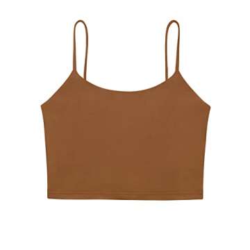 REORIA Women's Summer Sexy Sleeveless Adjustable Spaghetti Strap Cami Camisole Basic Fitted Seamless Yoga Cropped Tank Cute Crop Tops Brown 2X-Large