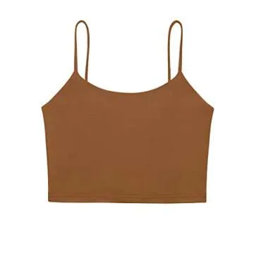 REORIA Women's Summer Sexy Sleeveless Adjustable Spaghetti Strap Cami Camisole Basic Fitted Seamless Yoga Cropped Tank Cute Crop Tops Brown 2X-Large