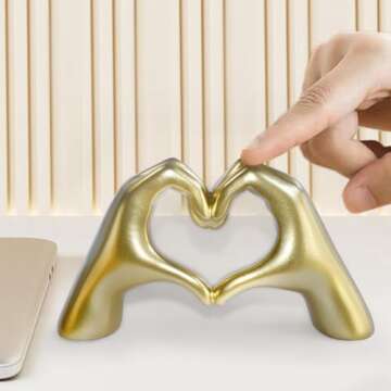 loveparadise Gold Decor,Heart Hands Sculpture for Living Room Decor,Love Finger Modern Statue for Boho Wedding Decorations,Sculptures Home Decor for Shelves