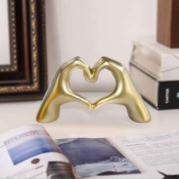 loveparadise Gold Decor,Heart Hands Sculpture for Living Room Decor,Love Finger Modern Statue for Boho Wedding Decorations,Sculptures Home Decor for Shelves