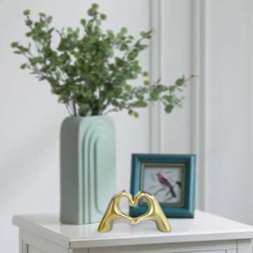 loveparadise Gold Decor,Heart Hands Sculpture for Living Room Decor,Love Finger Modern Statue for Boho Wedding Decorations,Sculptures Home Decor for Shelves