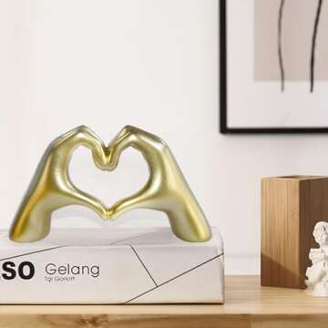 loveparadise Gold Decor,Heart Hands Sculpture for Living Room Decor,Love Finger Modern Statue for Boho Wedding Decorations,Sculptures Home Decor for Shelves