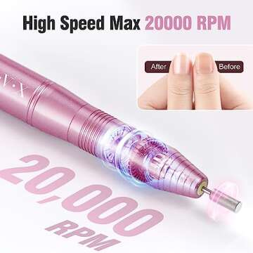 Portable Electric Nail Drill Machine, Professional 20000 RPM USB Manicure Pedicure Drills for Acryli...