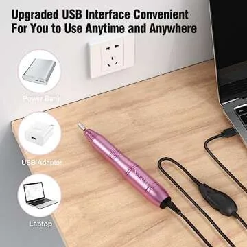 Portable Electric Nail Drill Machine, Professional 20000 RPM USB Manicure Pedicure Drills for Acrylic Nails Gel Polishing Shape Tools