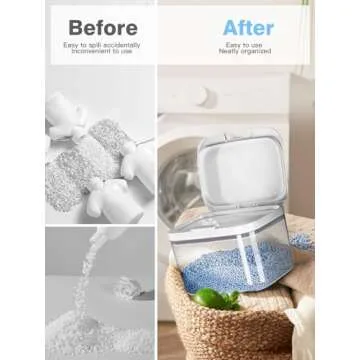 LivLab Mker Laundry detergent dispenser with One-Press Lid,for laundry room organization,Clear PET laundry powder container with Measuring Cup,laundry pods container 2.8L/6Lbs/100oz(120 Pods)