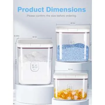 LivLab Mker Laundry detergent dispenser with One-Press Lid,for laundry room organization,Clear PET laundry powder container with Measuring Cup,laundry pods container 2.8L/6Lbs/100oz(120 Pods)