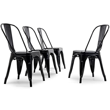 BELLEZE Metal Dining Chairs Set of 4, Stackable Metal Chairs Industrial Vintage Farmhouse Chairs wit...