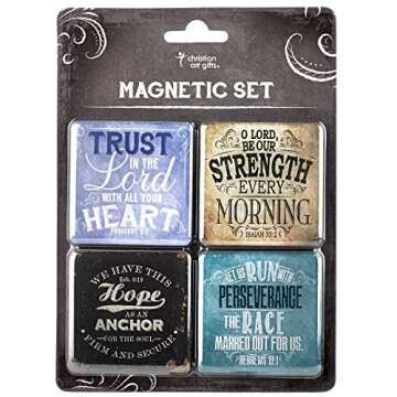 Christian Art Gifts Inspirational Refrigerator Scripture Magnet Set with Bible Verse: Finishing Strong - Inspirational Vintage-Themed Fridge Magnet, Home & Kitchen Decorations, Set of 4, Size 2" x 2"