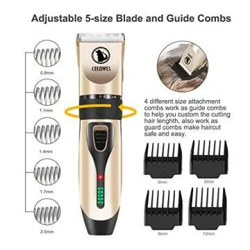 Power Display Dog Clippers Cordless Dog Grooming Kit Professional Horse Clippers Detachable Blade with 4 Comb Guides, Low Noise Pet Clippers Rechargeable Pet Grooming Tools for Dogs Cats Pets