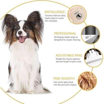 Power Display Dog Clippers Cordless Dog Grooming Kit Professional Horse Clippers Detachable Blade with 4 Comb Guides, Low Noise Pet Clippers Rechargeable Pet Grooming Tools for Dogs Cats Pets