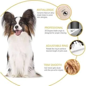 Power Display Dog Clippers Cordless Dog Grooming Kit Professional Horse Clippers Detachable Blade with 4 Comb Guides, Low Noise Pet Clippers Rechargeable Pet Grooming Tools for Dogs Cats Pets