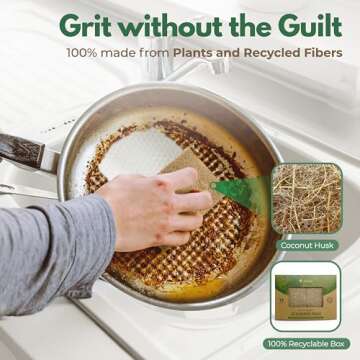 AIRNEX Plant Based Kitchen Scouring Pads - Pack of 24 Coconut Husk Non Abrasive Scrubbing Pads - Mul...