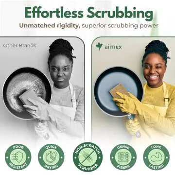 AIRNEX Plant Based Kitchen Scouring Pads - Pack of 24 Coconut Husk Non Abrasive Scrubbing Pads - Multipurpose Scrubbies for Dishes - Heavy Duty Dishes, Pan and Pot Scrubbers for Kitchen Non Scratch