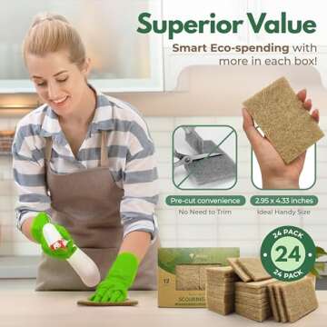 AIRNEX Plant Based Kitchen Scouring Pads - Pack of 24 Coconut Husk Non Abrasive Scrubbing Pads - Multipurpose Scrubbies for Dishes - Heavy Duty Dishes, Pan and Pot Scrubbers for Kitchen Non Scratch