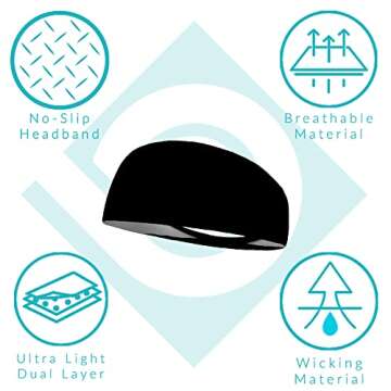 Bondi Band Headbands for Women, 4 Inch Anti Slip Workout Headbands That Stay In Place, Absorbent, Moisture Wicking, For Running, Yoga, Skiing and More, Black