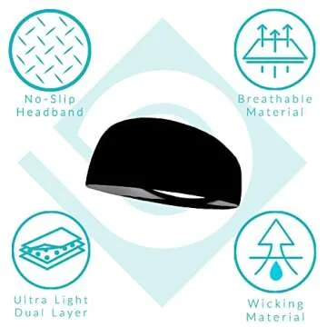 Bondi Band Headbands for Women, 4 Inch Anti Slip Workout Headbands That Stay In Place, Absorbent, Moisture Wicking, For Running, Yoga, Skiing and More, Black
