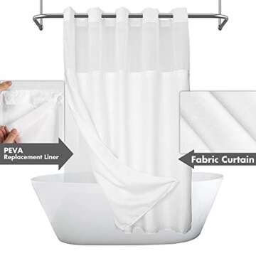 Extra Long No Hook Slub Textured Shower Curtain with Snap-in PEVA Liner Set - 71" x 86"(84"), Hotel ...