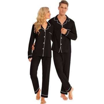 SWOMOG Couples Christmas Pajamas Set Women & Men Long Sleeve Pj Set Party Holiday Sleepwear Button-D...