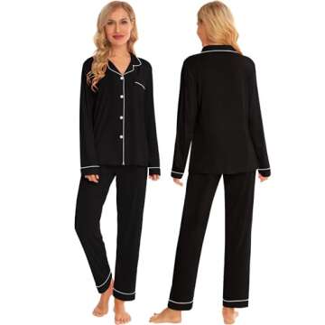 SWOMOG Couples Christmas Pajamas Set Women & Men Long Sleeve Pj Set Party Holiday Sleepwear Button-Down Loungewear Set Women Black Small