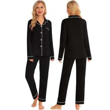 SWOMOG Couples Christmas Pajamas Set Women & Men Long Sleeve Pj Set Party Holiday Sleepwear Button-Down Loungewear Set Women Black Small