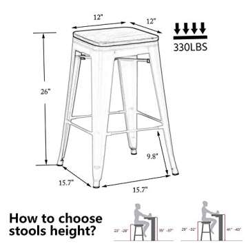 Alunaune 26" Metal Bar Stools Set of 4 Industrial Backless Counter Height Barstools Stackable Kitche...