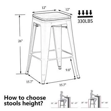 Alunaune 26" Metal Bar Stools Set of 4 Industrial Backless Counter Height Barstools Stackable Kitche...