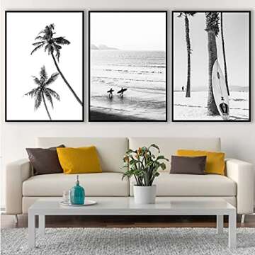 VLOLIFE Black and White Coastal Surfing Landscape Posters and Prints Sea Wave Surfboard Photography ...