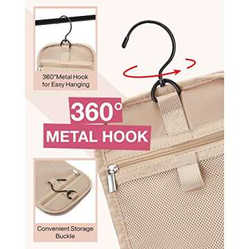 BAGSMART Travel Toiletry Bag for Women, Hanging Toiletry Bag with Hook, Travel Cosmetic Makeup Bag Travel Organizer for Accessories, Shampoo, Full Sized Container, Toiletries,Pink-Medium