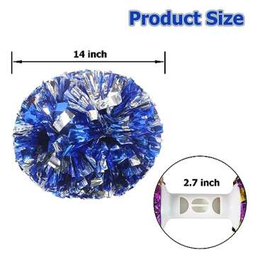 Hooshing 2 Pack Pom Poms Cheerleading Blue and Silver Pompoms with Baton Handle for Team Sports Spir...
