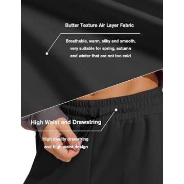 PINSPARK Wide Leg Sweatpants for Women Soft Straight Yoga Pants High Waist Jogging Pants with Pockets Black L