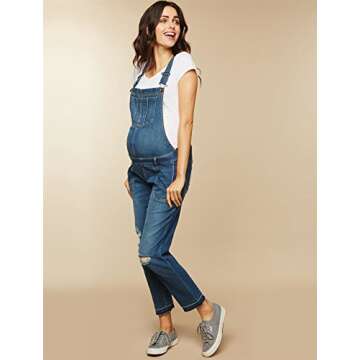 Motherhood Maternity Women's Indigo Blue Side Panel Skinny Ankle Pregnancy Denim Overalls, Medium wa...