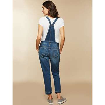 Motherhood Maternity Women's Indigo Blue Side Panel Skinny Ankle Pregnancy Denim Overalls, Medium wash, Small