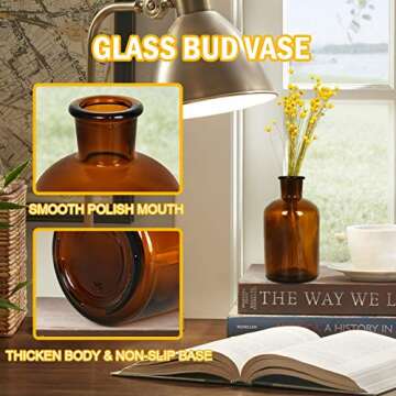 Rocinha 6 Pieces Amber Glass Vases Small Glass Bud Vase Apothecary Jars Decorative Amber Bottles Flower Vase for Centerpieces Home Decor Wedding Bridal Shower Arranging Bouquets