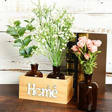 Rocinha 6 Pieces Amber Glass Vases Small Glass Bud Vase Apothecary Jars Decorative Amber Bottles Flower Vase for Centerpieces Home Decor Wedding Bridal Shower Arranging Bouquets